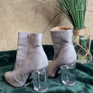 Grey boots clear heel fashionnova